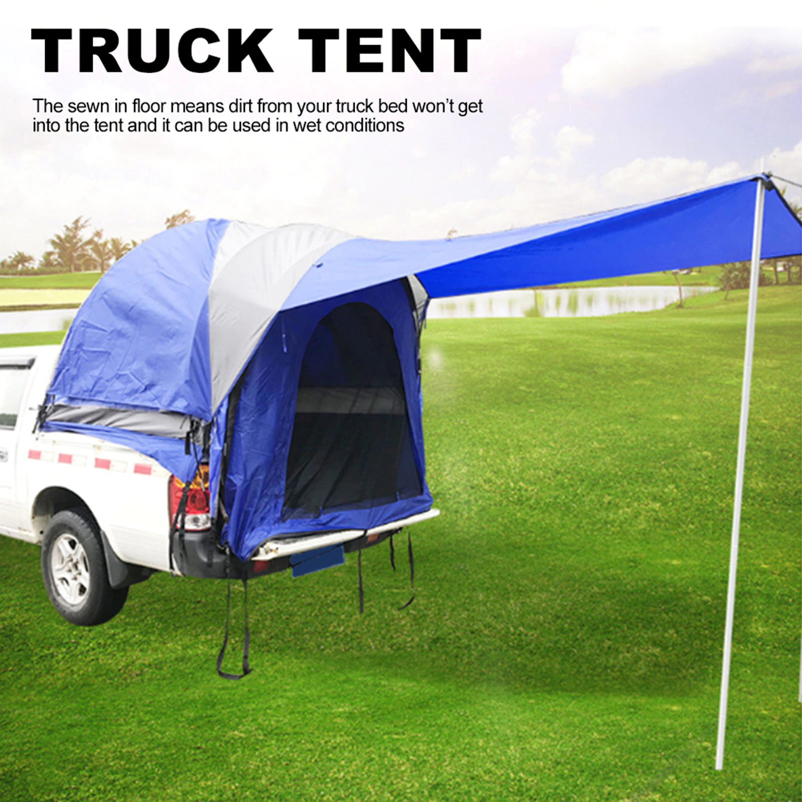 Cheap Goat Tents Pickup Truck Tent Waterproof PU2000 Double Layer Truck Bed Tents 190T Flame Retardant Polyester Tent For 5 6.5Ft Cars Trucks   